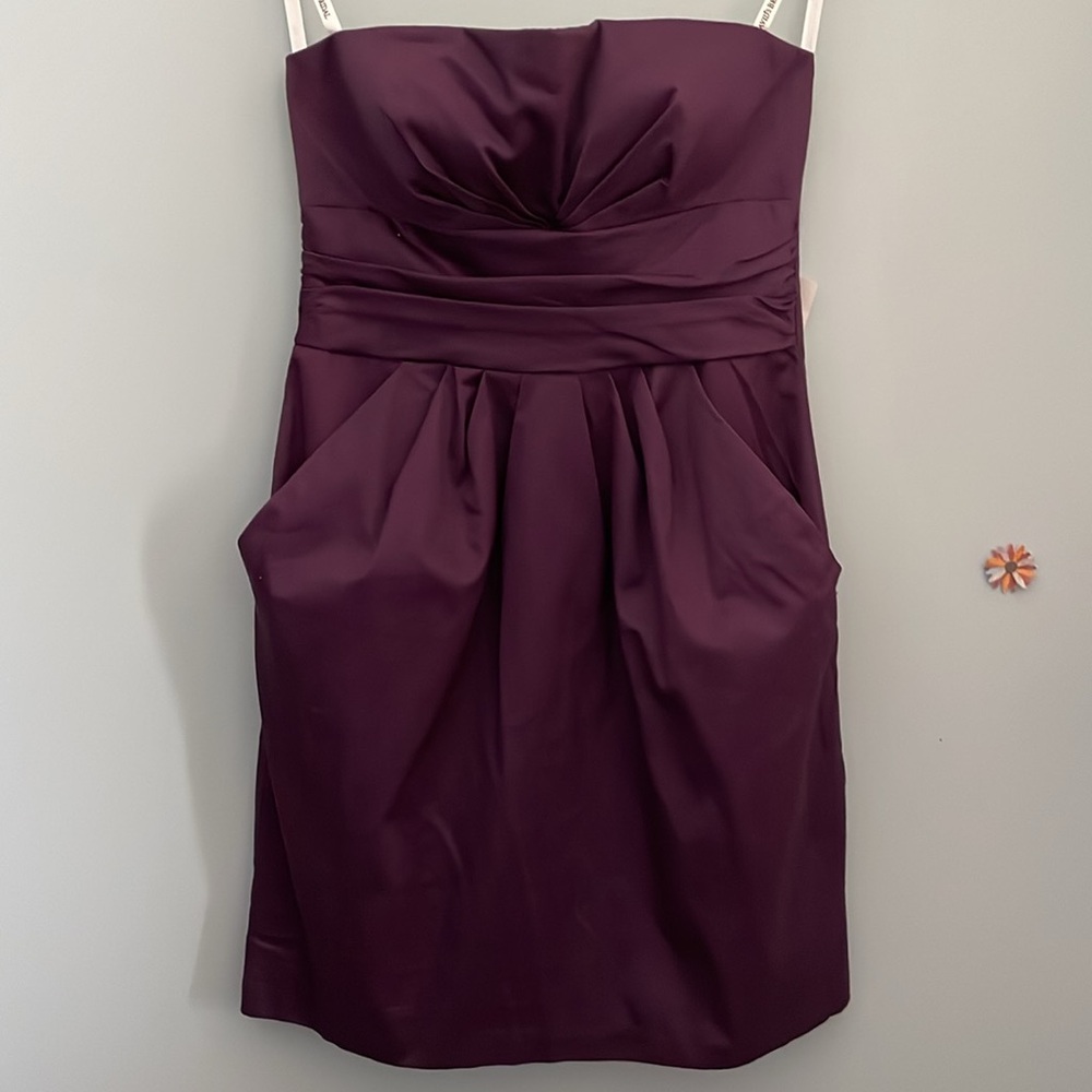 David’s Bridal Strapless Mini Dress with Pockets Purple Size 8